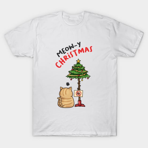 Meowy Christmas Funny Cat Christmas Tree T-Shirt by Takeda_Art